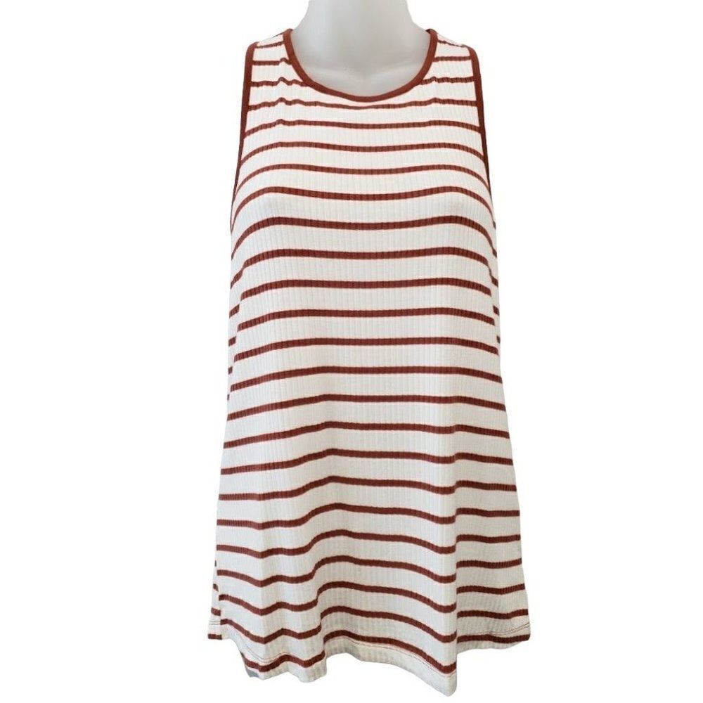 Sanctuary Racerback Tank Top Women's SMALL Brown White Striped Twist-Strap NEW‎